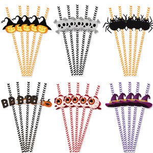 Cannucce di Carta Usa e Getta per Decorazioni di Halloween, Ragni, Zucche, Bastoncini a Strisce, Pezzi Decorativi Sagomati, per Feste - Product Image 3