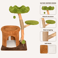 Arbre à chat multifonction Kinghon Wood avec maison intégrée, poteaux en sisal, bois naturel, design luxueux, pour chats de grande taille