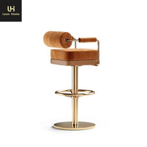 Taburete giratorio de lujo europeo, base redonda, moderno, ajustable, con respaldo alto, taburete de <span class=keywords><strong>bar</strong></span>, taburetes de cuero - Product Image 4
