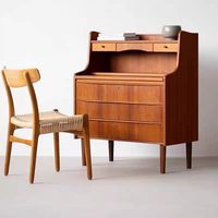 Bureau de secrétaire vintage avec commode, armoires de rangement pour livres et miroir, bureau d'écriture en bois pour chambre à coucher, commode pour la maison