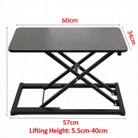 Convertisseur de bureau assis-debout moderne en métal à hauteur réglable - Rehausseur de bureau manuel 7 vitesses pour ordinateur portable, moniteur et tablette
