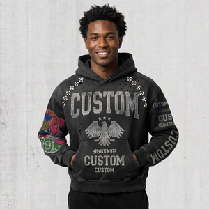 Sudadera con capucha de diamantes de imitación al por mayor, extragrande, de corte cropped y holgado, con estampado gráfico DTG, con cremallera, estilo streetwear vintage personalizado - Product Image 3