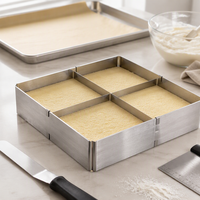 Moule à gâteau carré réglable en acier inoxydable, outil de pâtisserie antiadhésif