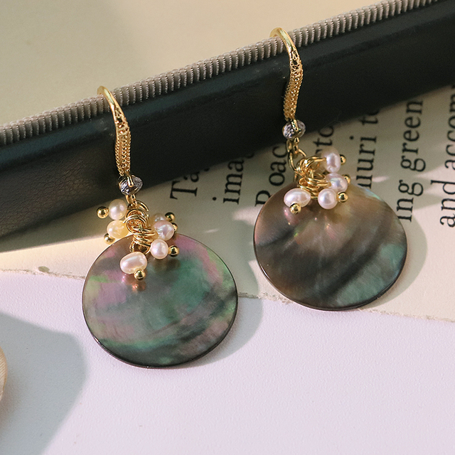 Natural Pearl Black Shell Zircon Pendant Earrings Handmade Design Personality Earrings Banquet Women's Jewelry GE1817D
