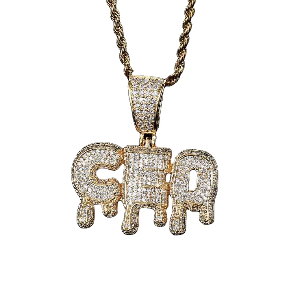 Colliers DIY pour hommes et femmes Grand pendentif lettre en forme de larme Plaqué or Cuivre avec zircone Hip Hop Nouveau Trendy