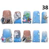 Faux Ongles Press-On Faits Main 601-605 Couleurs Fleurs Canard, 10 Pièces, Styles de Design Uniques pour Doigts