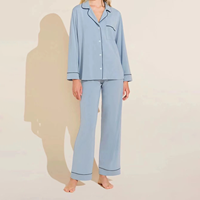 Ensemble de pyjama en bambou pour femme, manches longues, couleur unie, chemise de nuit, vêtements de nuit, vêtements d'intérieur, pyjama pour femme