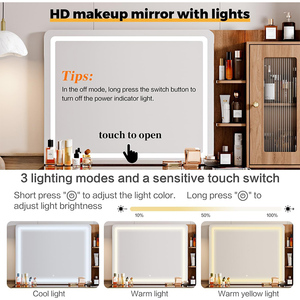 Coiffeuse plus large et plus grande de 47 pouces pour petit espace <span class=keywords><strong>avec</strong></span> miroir LED, 5 tiroirs, étagères de rangement et prise électrique intégrée - Product Image 4