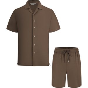 Custom Mens Short Sleeve Shirt And Shorts <b>Set</b> 100% Cotton <b>Knitted</b> Breathable Summer Outfit - Product Image 1