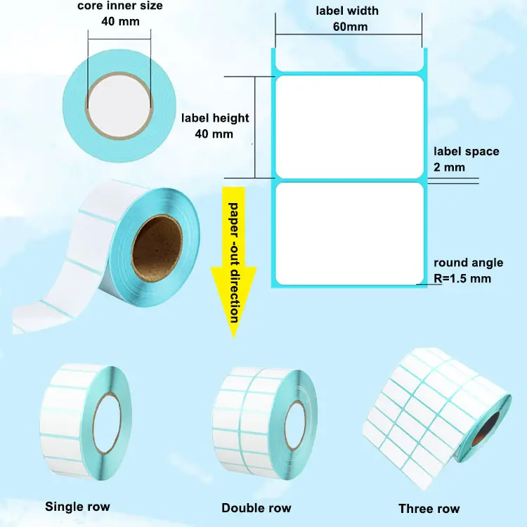 ร้อนขายตนเอง Adhesive40mmx30mm โดยตรงความร้อนสติกเกอร์กระดาษถ่ายโอนความร้อนพิมพ์ป้ายว่างเปล่า