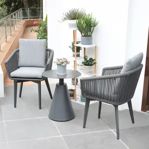 Patio furniture restaurant cafe aluminum outdoor dining Webbing Chair Backyard Terrace Rattan Wicker Rope Garden Chairs Set