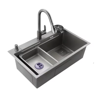 Évier de cuisine multifonctionnel en acier inoxydable 304 201 noir avec cascade pour la maison