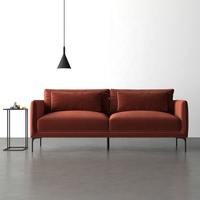 Canapé sectionnel 3 places en tissu de style Mid-Century avec pieds en bois, gris, design durable pour salon et usage hôtelier