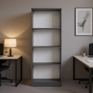 Bibliothèque de bureau Benzoni gris mat et blanc, étagère de rangement moderne à 4 niveaux en métal pour l'organisation du bureau - Product Image 2