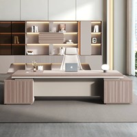 Ensemble de bureau exécutif moderne et minimaliste avec bureau de direction à double piétement, chaise de bureau, mobilier de bureau haut de gamme en bois de luxe léger