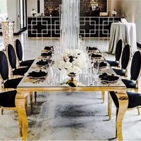 Table de banquet de mariage de luxe avec plateau en marbre et base en métal, durable et écologique pour les hôtels et les restaurants