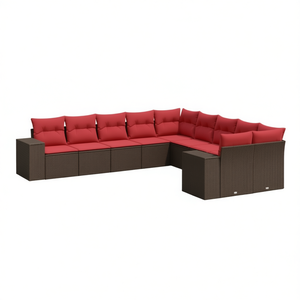 Conjunto de sofás de jardín de ratán sintético marrón con cojines, 10 piezas, muebles de exterior, diseño contemporáneo - Product Image 1