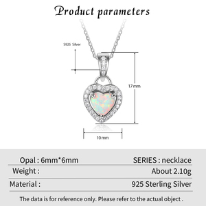 Classic Trendy Rhodium Plated S925 Sterling Silver Heart Opal Claw Setting Pendant Necklace Clavicle Chain Hypoallergenic <b>Gift</b> - Product Image 2