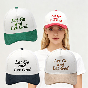 Gorra <span class=keywords><strong>de</strong></span> Béisbol <span class=keywords><strong>de</strong></span> 5 Paneles Bicolor para Adultos, Gorra <span class=keywords><strong>de</strong></span> Pana <span class=keywords><strong>de</strong></span> 5 Paneles con Bordado 'Let Go and Let God' para Hombres y Mujeres - Product Image 1