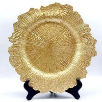 Assiettes de présentation élégantes de 13 pouces, en plastique doré, pour servir les aliments, décoration de mariage, fête, assiettes de présentation à bord festonné métallique