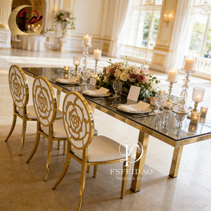 ชุดโต๊ะรับประทานอาหารสแตนเลสทรงสี่เหลี่ยมกรอบทองคำทันสมัยสำหรับใช้ในบ้าน อพาร์ตเมนต์ และโรงแรม - Product Image 5