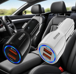 Carga rápida USB dual ABS portátil CE certificado teléfono uno para dos cargador de coche - Product Image 1