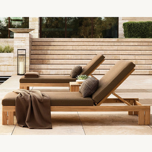 <span class=keywords><strong>Chaise</strong></span> longue extérieure moderne piscine plage cour <span class=keywords><strong>jardin</strong></span> balcon résistant au soleil teck bois massif avec coussins écologique - Product Image 3