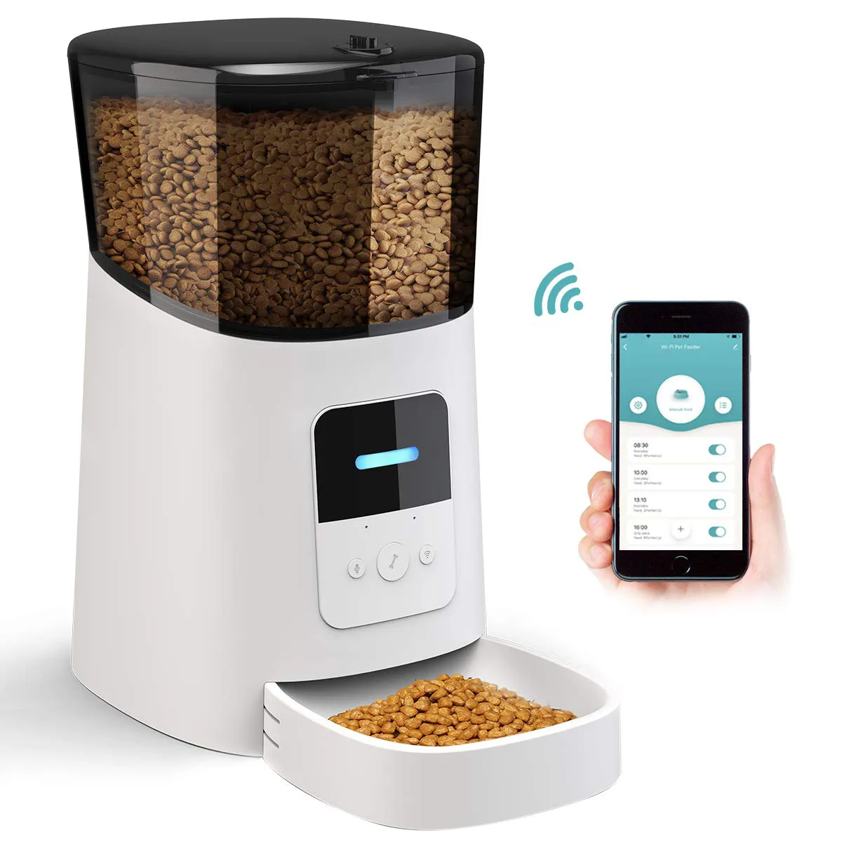 Tuya Pemberi Makan Hewan Peliharaan Kucing dan Anjing, Aplikasi Ponsel Wifi CIP Mikro Otomatis dengan 6L