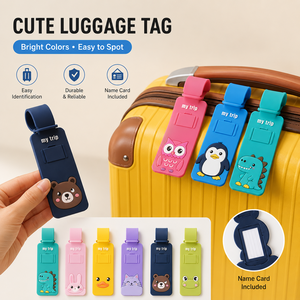 Porte-étiquette d'identification de bagage en silicone portable pour valise, motif animaux mignons, accessoire de voyage tendance - Product Image 1