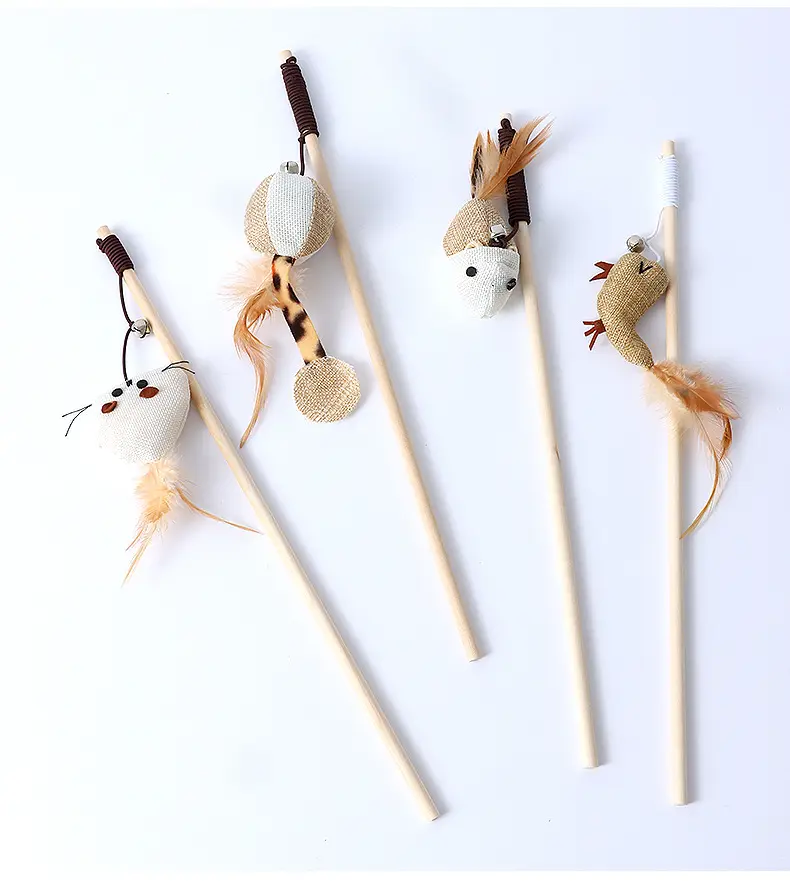 इनडोर बिल्लियों के लिए 16 इंच प्राकृतिक लकड़ी बिल्ली का टीज़र wand खिलौना