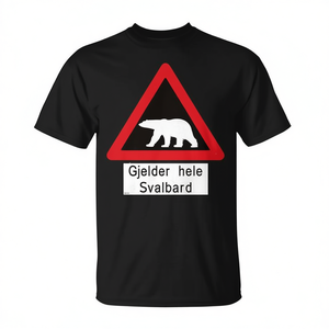 T-shirt con segnale di avvertimento orso polare delle Svalbard, copertura completa dell'isola, Norvegia - Product Image 2