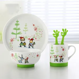 Wholesale New Design Home Goods lovely kids bowl plate mug Dinnerware Sets Cute Pattern Baby Ceramic Dinner Sets with fork spoon