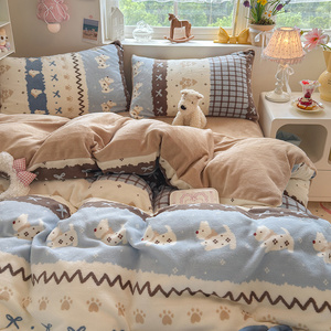 Set di Biancheria da Letto Personalizzato in Flanella di Latte 200g, Stile Fresco e Semplice, Ecologico, Quattro Pezzi con Copripiumino e Federe - Product Image 4