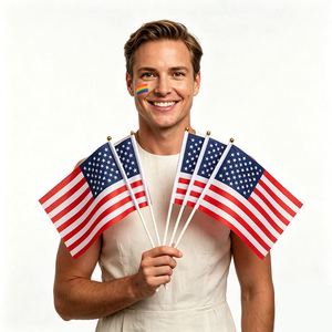Banderines Pequeños al por Mayor de Fábrica, Banderas Nacionales de Países, Impresión Personalizada, Asta de Plástico, Bandera de Mano con Palo - Product Image 1