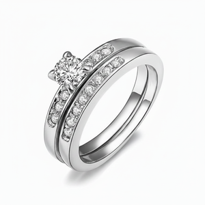 Ensemble de bagues de mariage en or blanc 10K Bagues en diamant élégantes pour les mariées et les mariés 0.60TCW Diamant véritable rond - Product Image 2