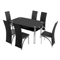 Ensemble de table à manger de luxe moderne avec 6 chaises, table rectangulaire en verre trempé, meubles de salle à manger