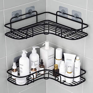 Étagère d'angle en métal à adhérence forte, sans perçage, pour toilettes, étagère triangulaire en fer pour salle de bain - Product Image 1