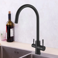 Robinet de cuisine noir mat à arc élevé robinet d'évier de cuisine à trou unique commercial en acier inoxydable à double poignée