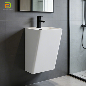 Lavabo mural de salle de bain de haute qualité, vasque en céramique rectangulaire suspendue au mur, équipement sanitaire - Product Image 1