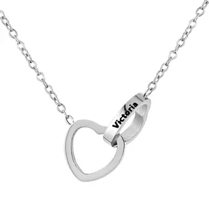 High Quality Engraved Interlocking Hearts To Hearts Pendant Necklace Stainless Steel Women Necklace Eternal Rose With Necklace