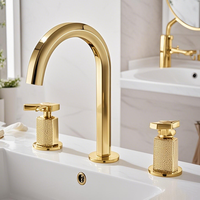 Robinet Mitigeur Mural Noir Mat en Laiton pour Lavabo, Double Poignée, Monotrou, Durable et Moderne