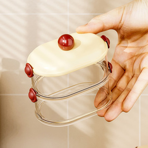 Cream-colored <b>Stackable</b> Airtight <b>Storage</b> Jar Cylinder Shape Plastic Lid Food <b>Storage</b> <b>Container</b> Multi-layer Snack Nut - Product Image 2