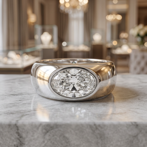 Bague Chevalière Ovale en Diamant de Laboratoire Sertie Clos pour Diamants Certifiés Pureté VVS2 Largeur de Bande 3.8mm-8.3mm Bijoux Unisexe Premium - Product Image 3
