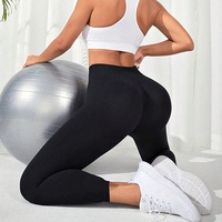 Pantalon de yoga taille haute sans coutures anti-plis pour femme, effet push-up, en Spandex/Nylon, élastique, longueur intégrale, couleur unie