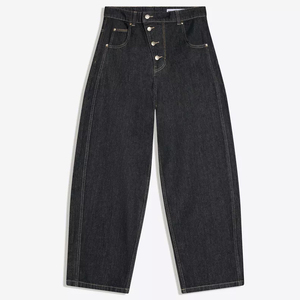 Jeans en denim brut non lavé vintage personnalisés pour hommes, 100% coton, coupe large et ample, avec boutons croisés - Product Image 1