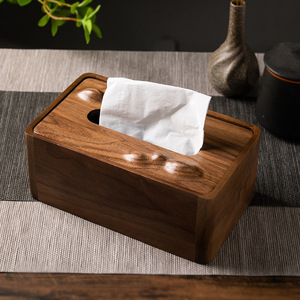 North American <b>Black</b> Walnut Wood Tissue Box Solid Wood Mountain Shape Magnetic Car Living Room Bathroom Use - Product Image 1
