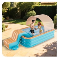 Piscine gonflable en PVC avec toboggan pour enfants, grande piscine extérieure épaissie avec parasol, protection solaire sécurisée pour bébés