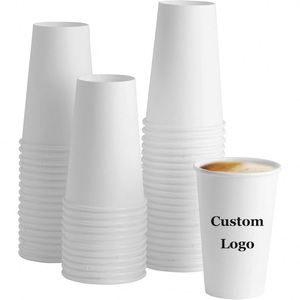 Gobelets à café en papier épais de qualité alimentaire jetables de 12 oz, blancs, à paroi simple ou double, avec impressions de logo - Product Image 1