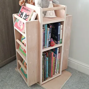 Prateleira de estante giratória de madeira, prateleira para livros, armazenamento doméstico, prateleira com estante