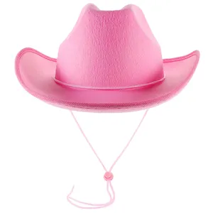Hot Sell Unisex Adult Party Cosplay cowboy felt pink light plain felt cowboy hats Barbies hat Party Cosplay For woman